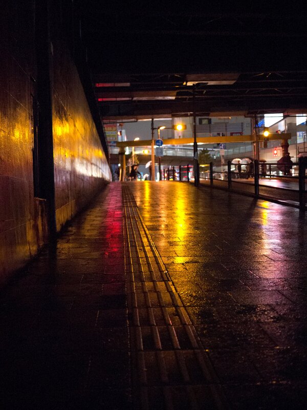 wet sidewalk at night