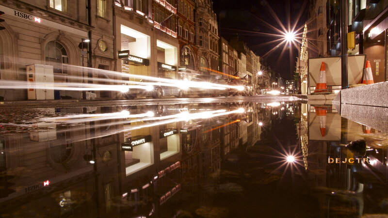 Wet Street at Night — Black, Dramatic, Photograph