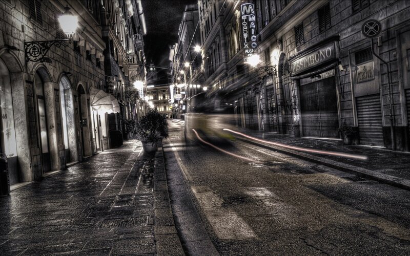 Wet Street at Night — Black, Dramatic