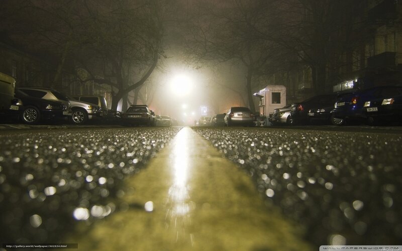 Wet Street at Night — Black, Moody, Photograph