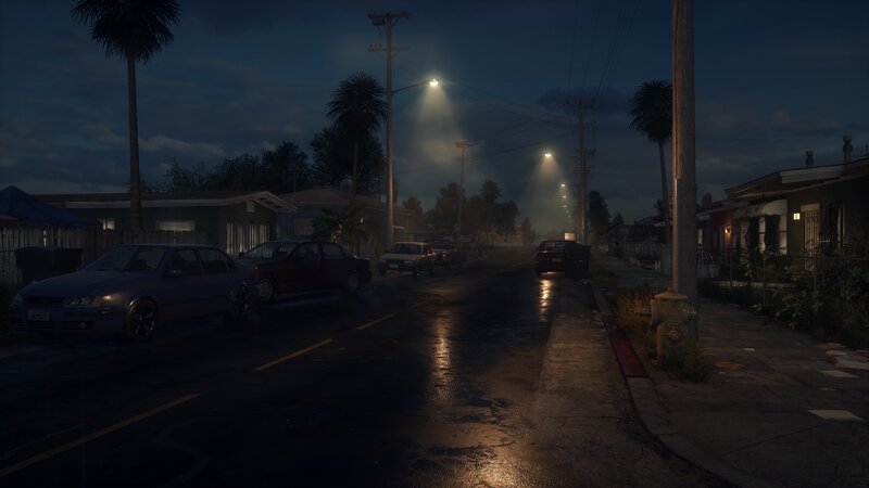 Wet Street at Night — Dark Blue