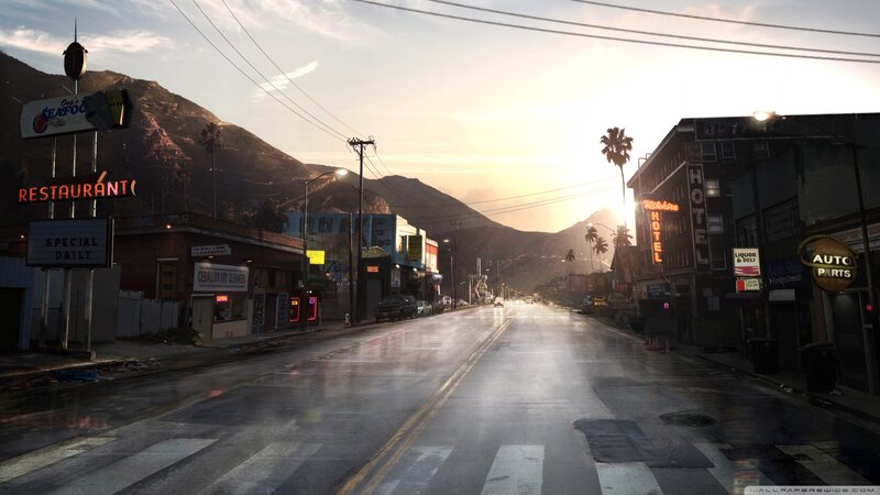 Wet Street at Sunset