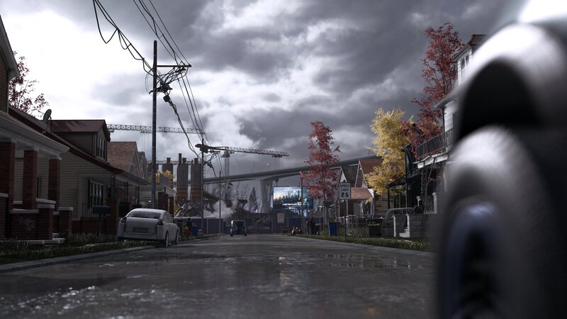 Wet Street in Residential Area