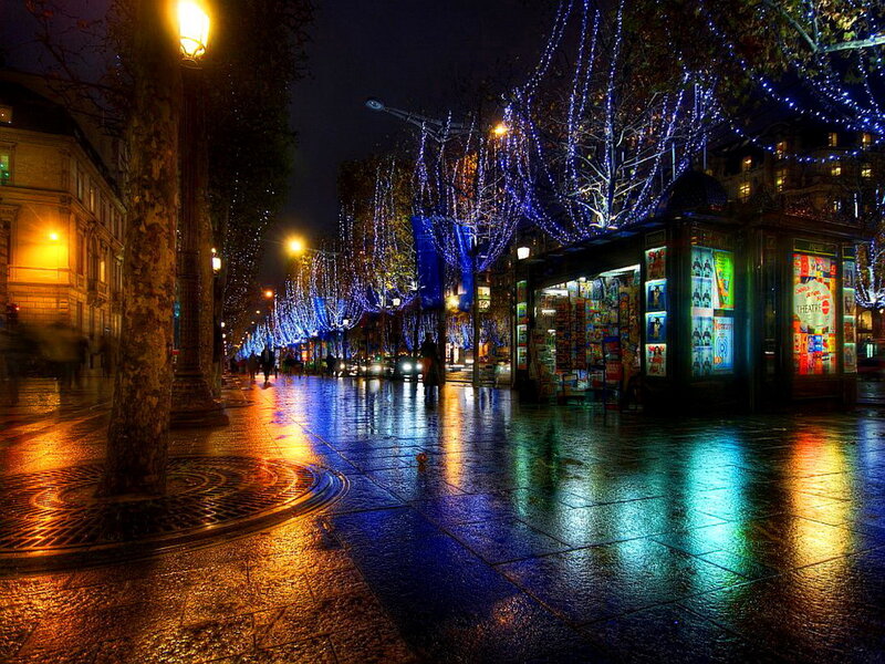 Wet Street with Lights — Blue, Dramatic