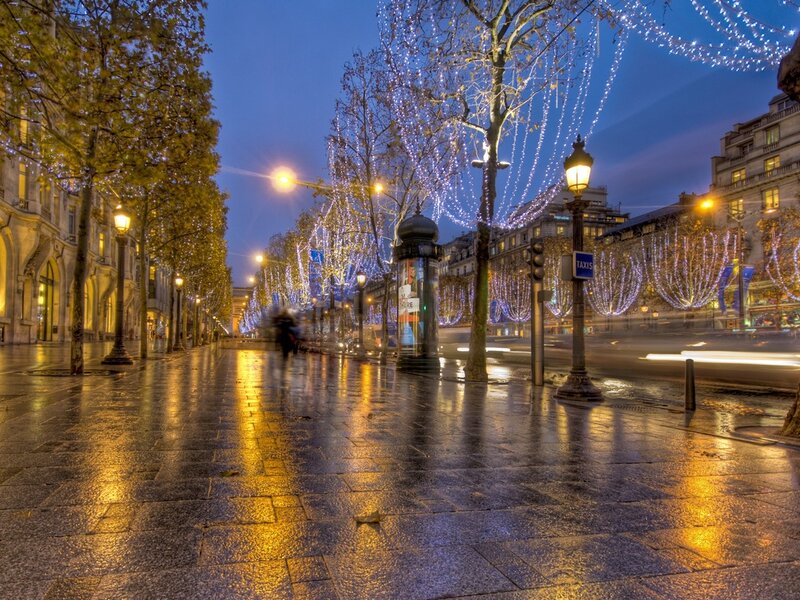 Wet Street with Lights — Blue