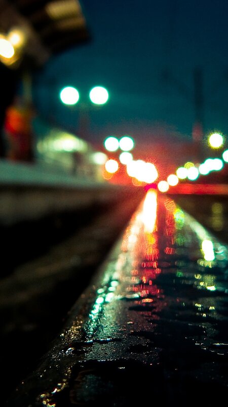 Wet Train Tracks at Night — Black