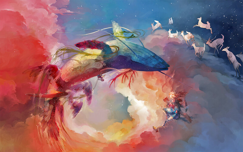 Whale and Deer in Sky