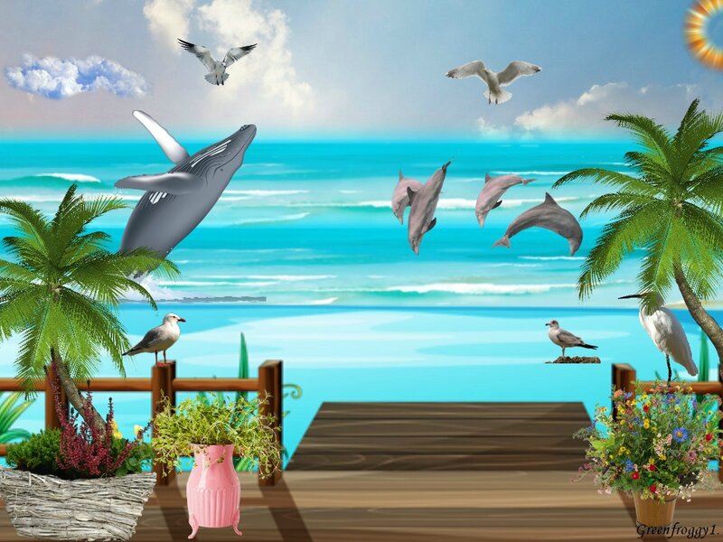 Whale and Dolphins Jumping