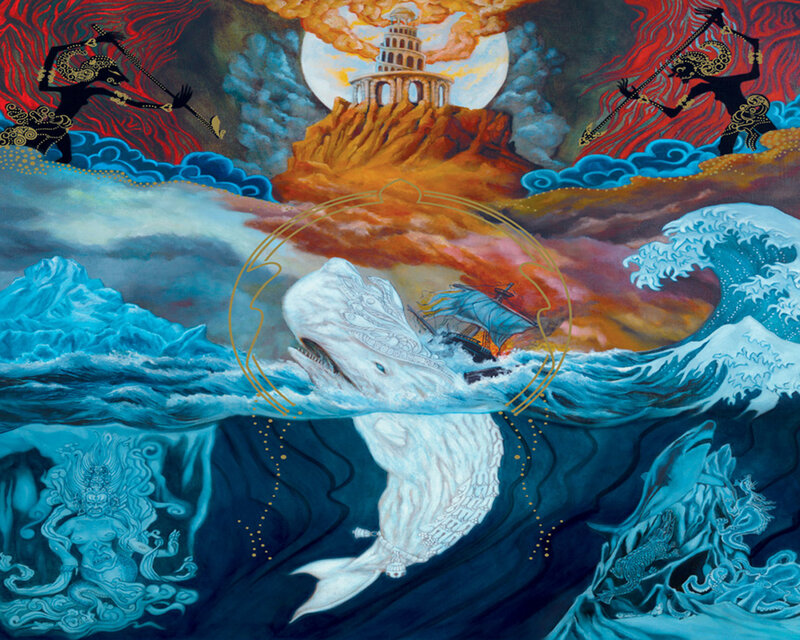 Whale and Ship in Stormy Sea