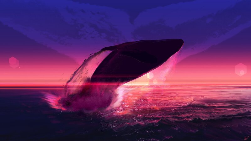 Whale Breaching Ocean — Purple