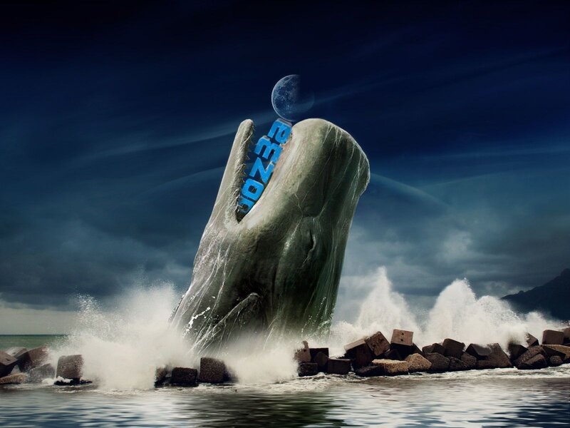 Whale breaching with logo