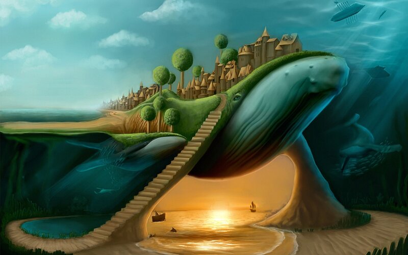 whale city fantasy landscape