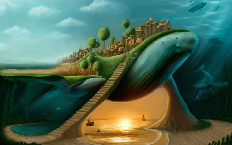 whale city fantasy landscape