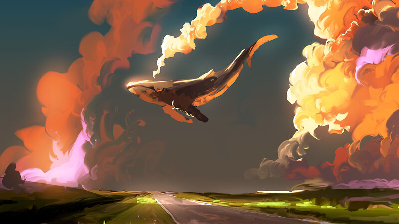 Whale Flying in Sky — Orange