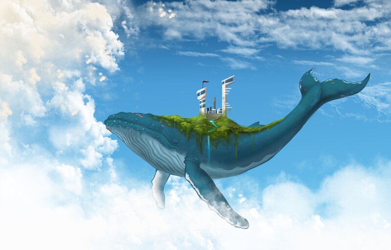 Whale Flying in Sky