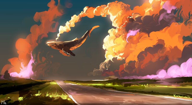 Whale Flying over Road — Orange