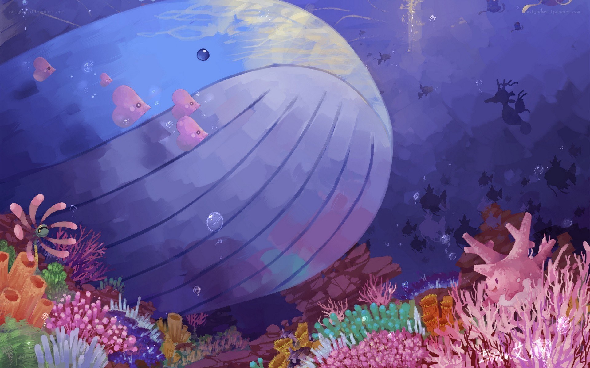 Whale in coral reef