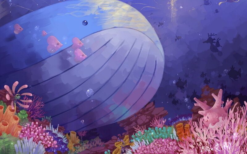 Whale in Coral Reef — Purple