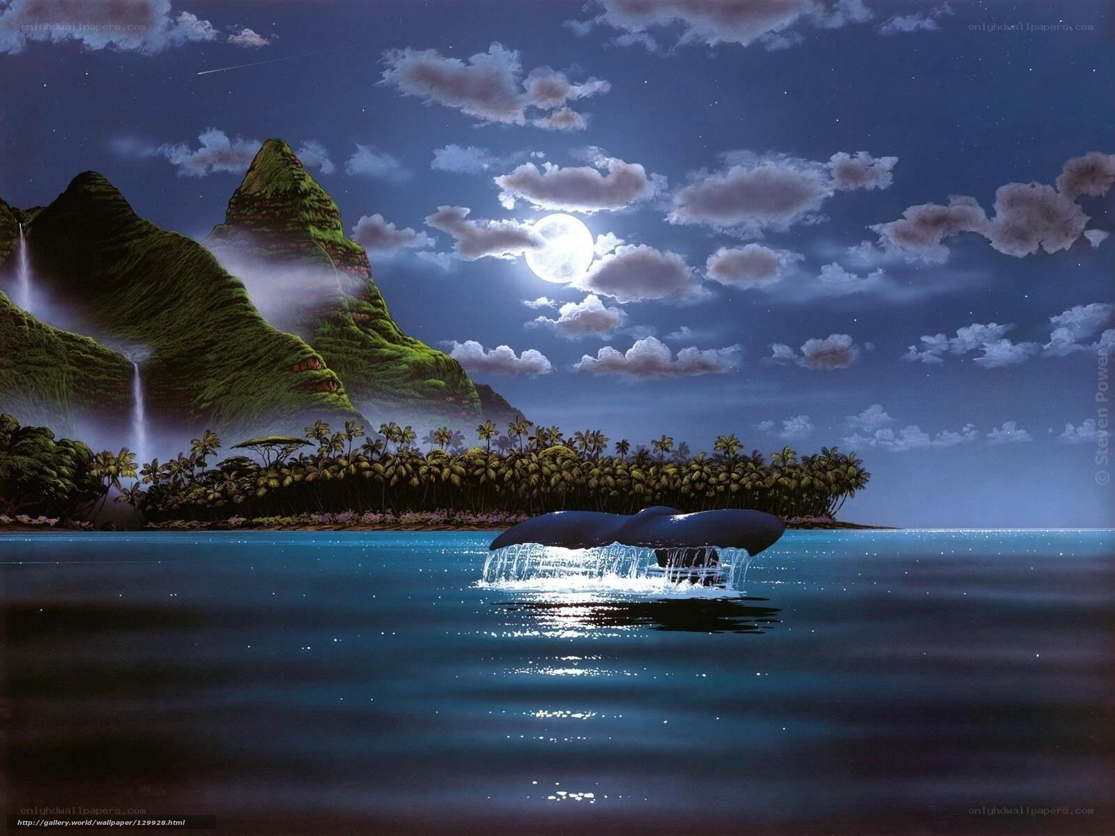 Whale in Moonlit Ocean