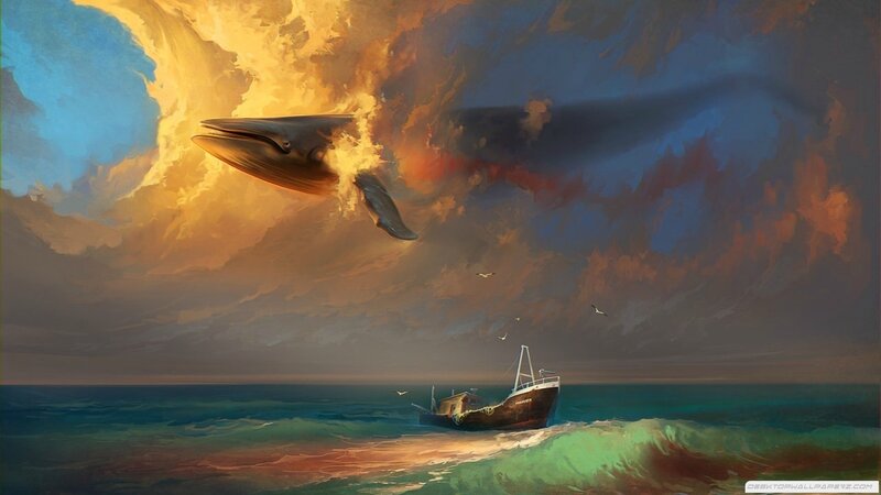 Whale in Stormy Sky — Blue