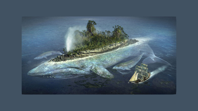 whale island with ship