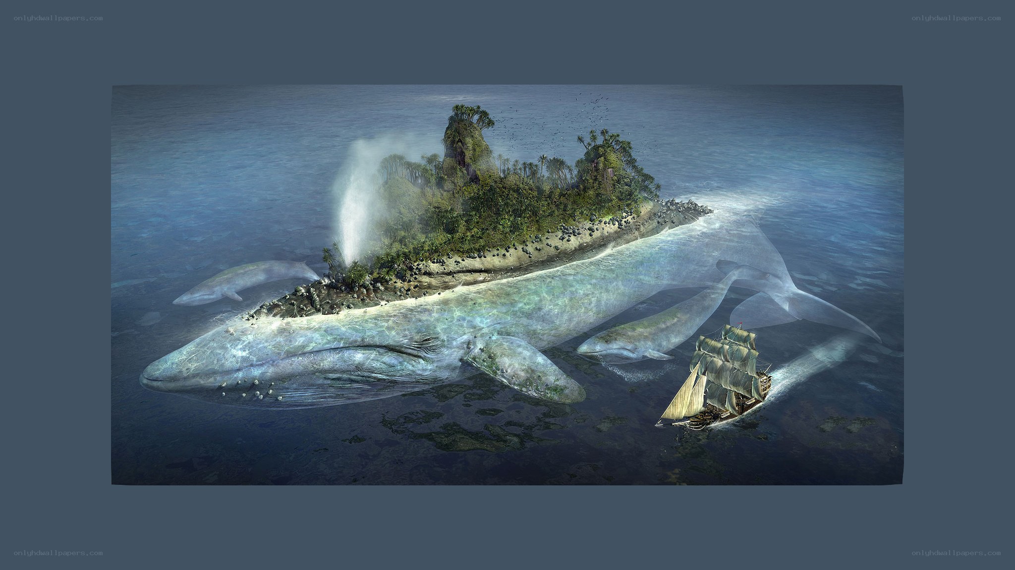 whale island with ship