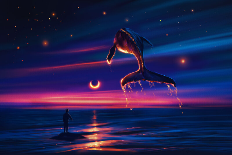 Whale Jumping at Night