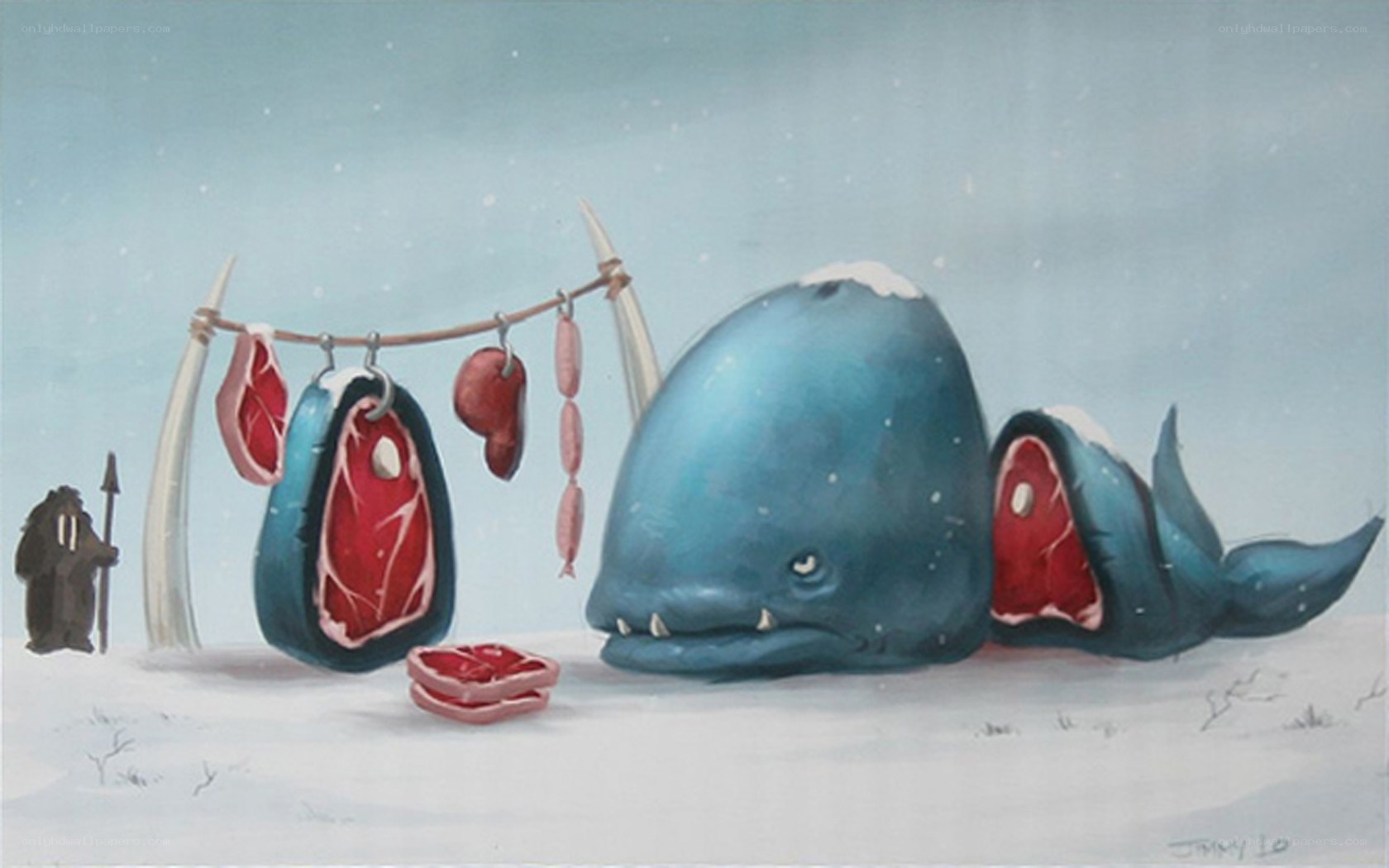 Whale meat in the snow