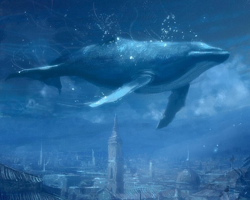 Whale over City — Blue, Dramatic