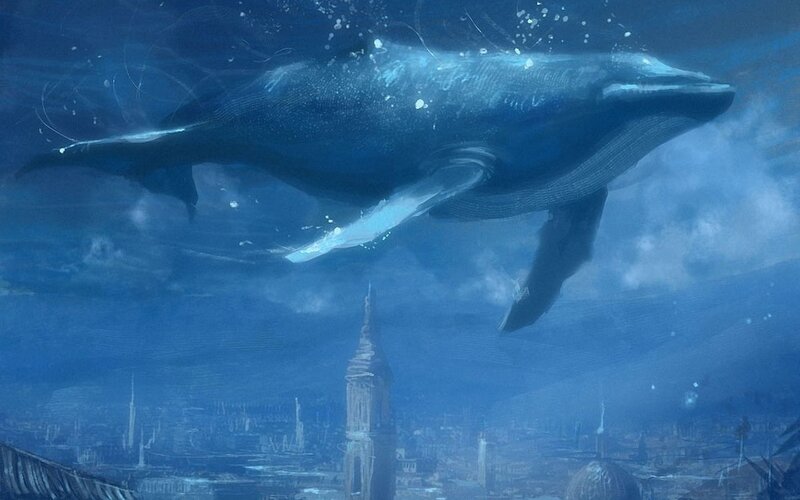 Whale over City — Blue, Serene