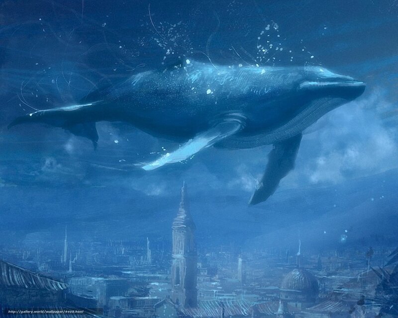 Whale over submerged city