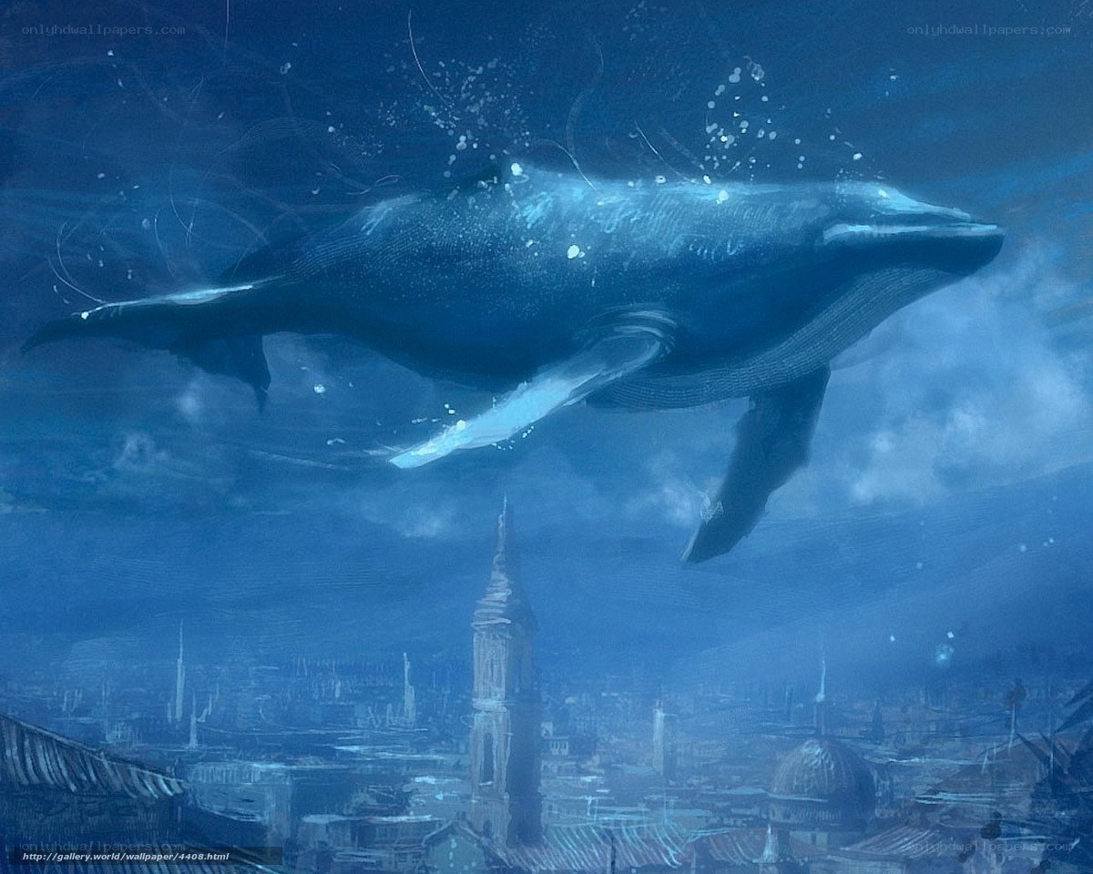 Whale over submerged city