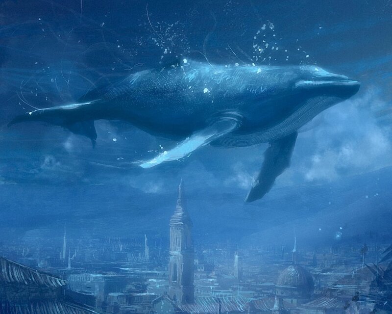 Whale over underwater city