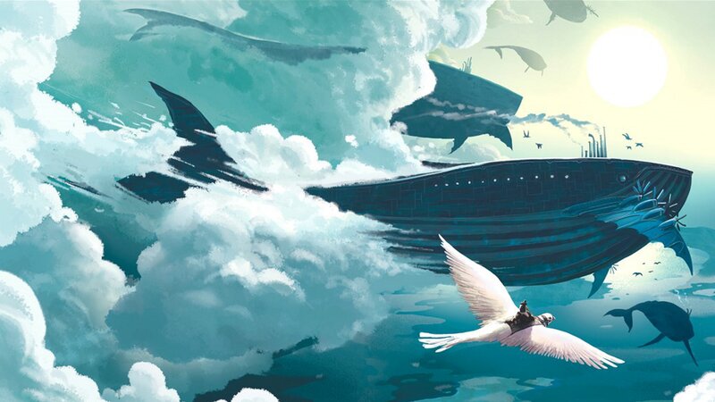 Whale-shaped Airship — Blue, Dramatic