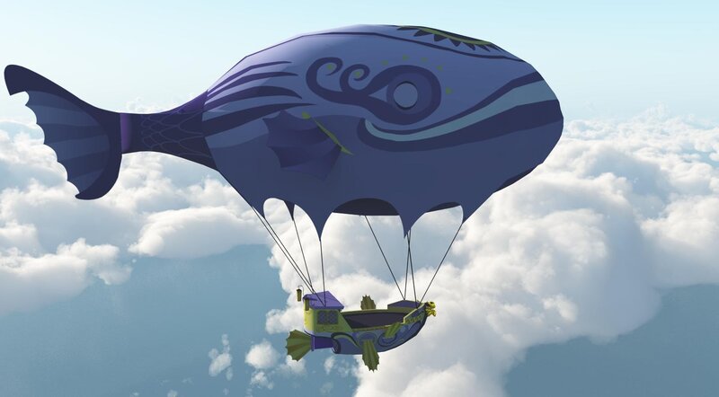Whale-shaped Airship — Blue, Serene