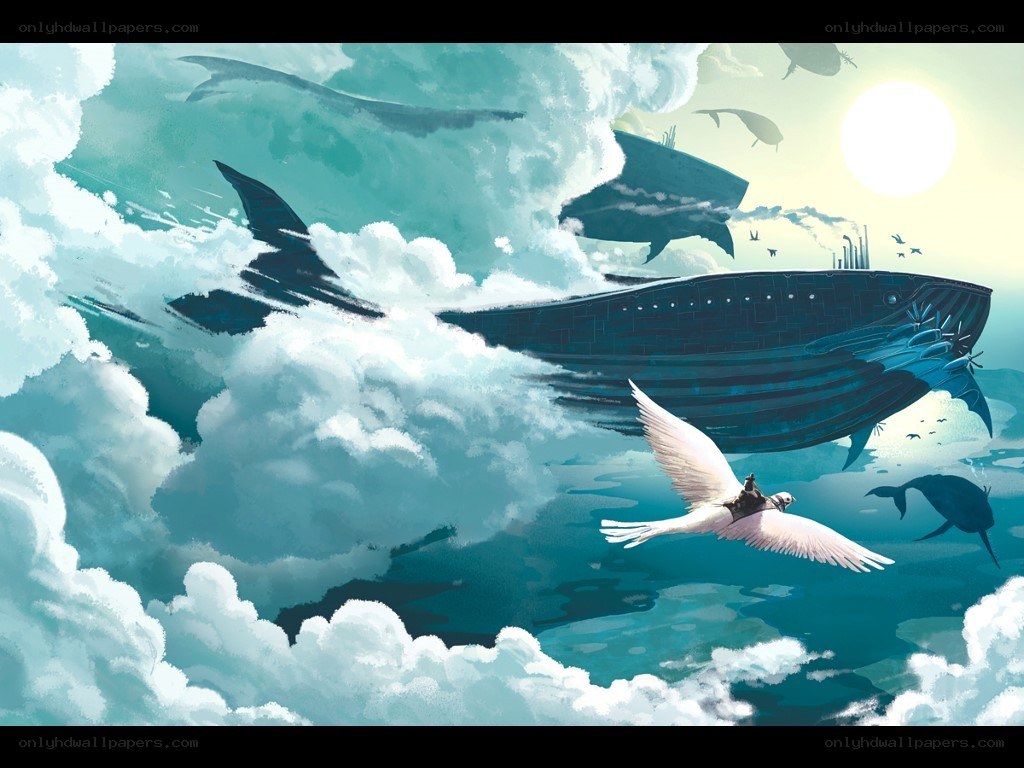whale ship in cloudy sky