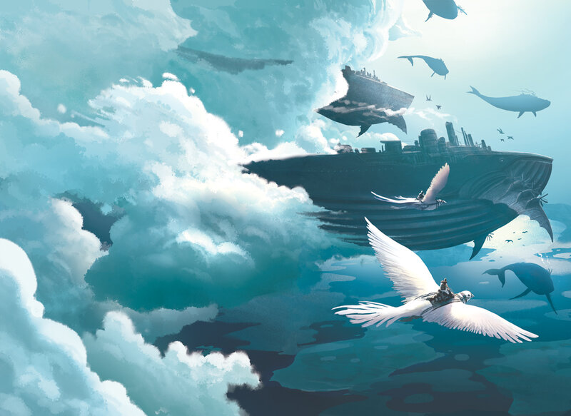 Whale ships in a dreamy sky