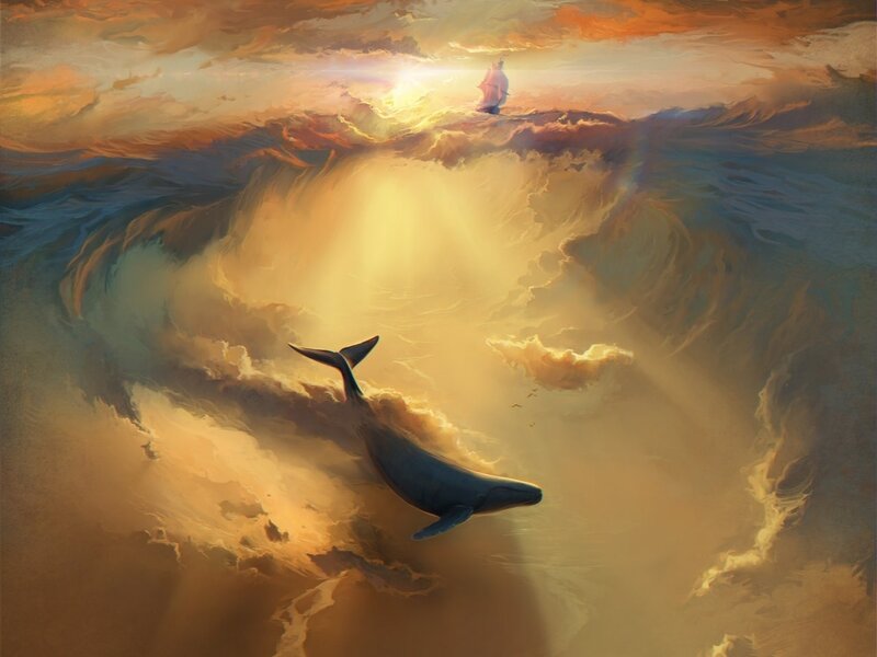 Whale Swimming in Clouds — Gold