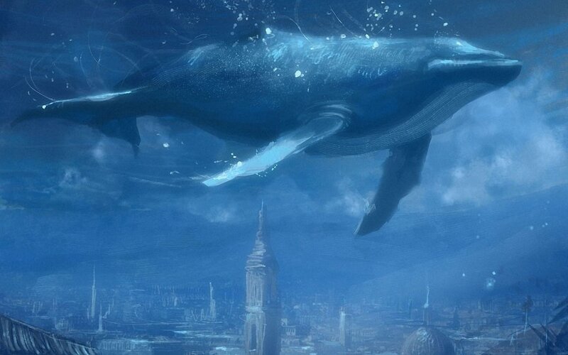 Whale Swimming Underwater — Blue