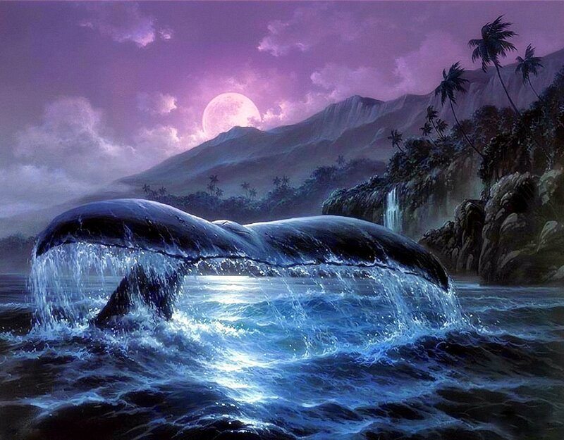 Whale Tail in Ocean — Purple, Dramatic