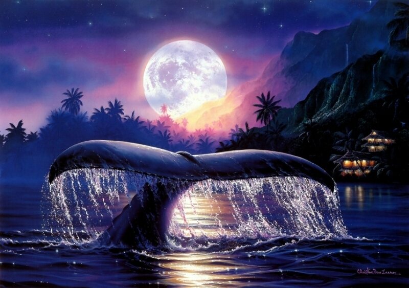 Whale Tail in Water — Purple