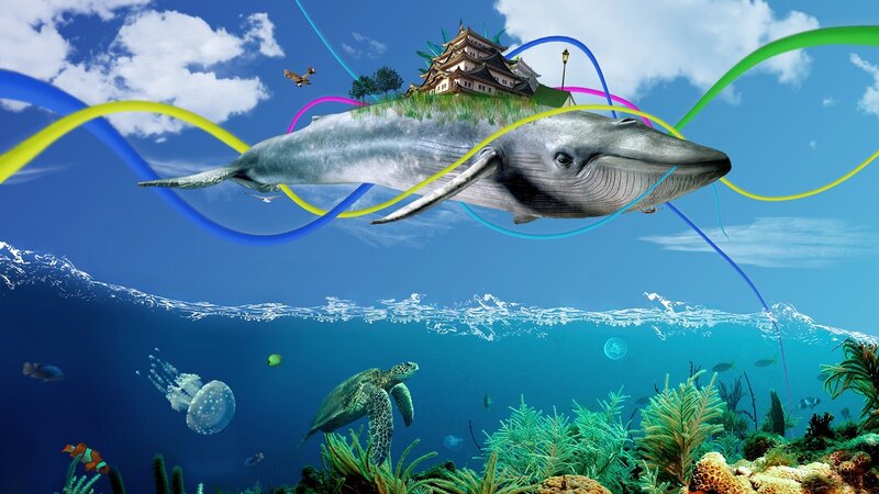 whale with floating island