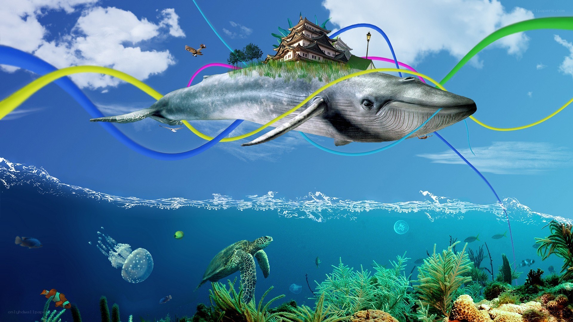 whale with floating island