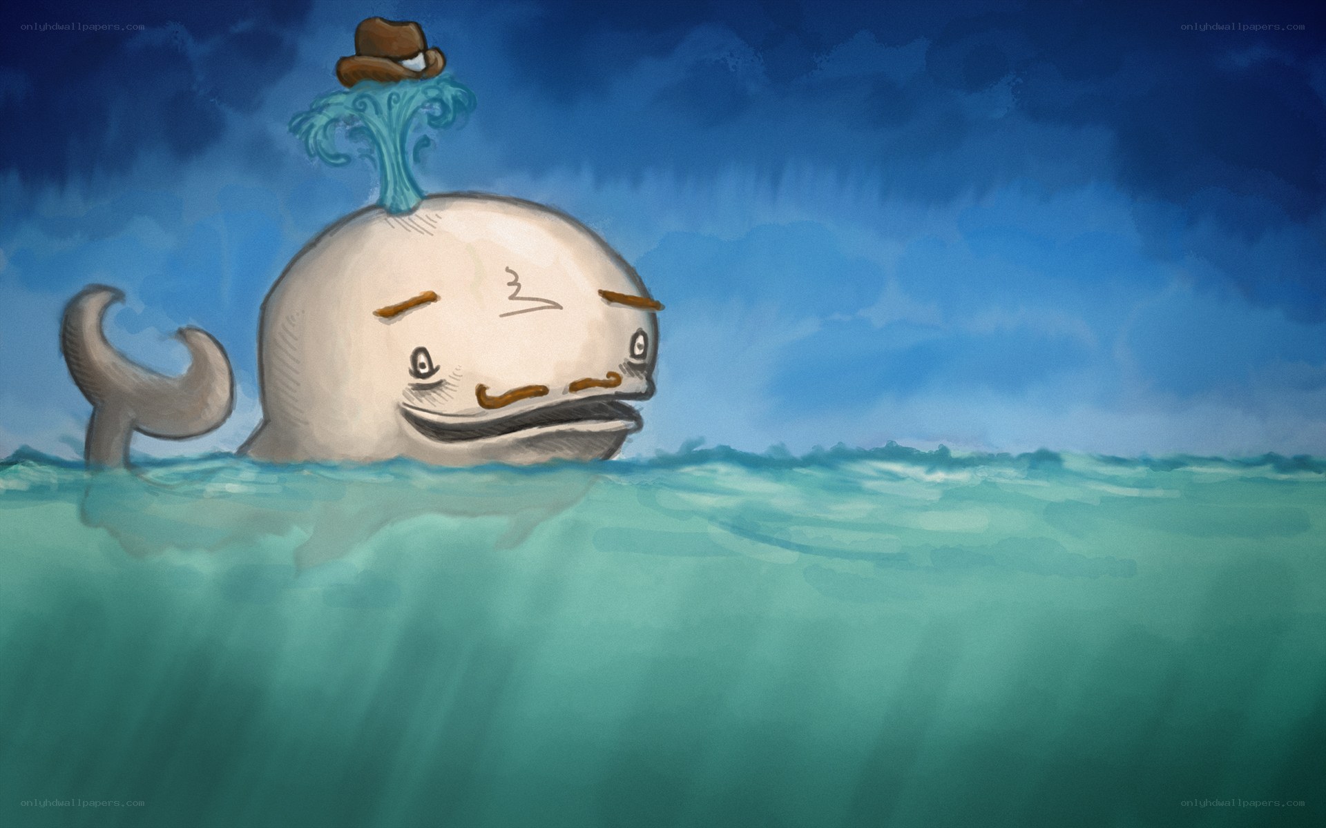 whale with hat in ocean