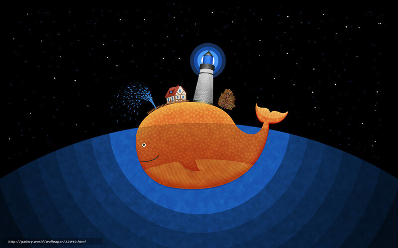 whale with lighthouse and house