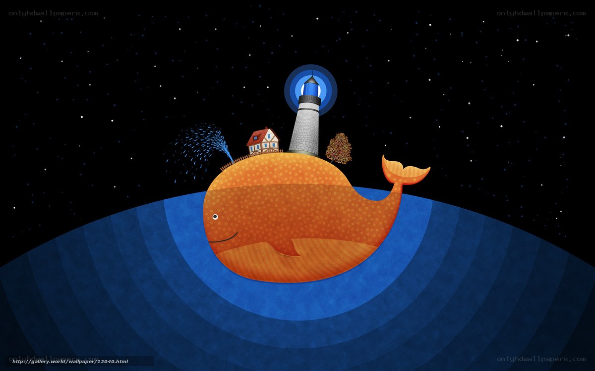 whale with lighthouse and house