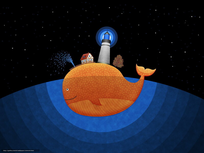 Whale with Lighthouse — Blue, Dreamy