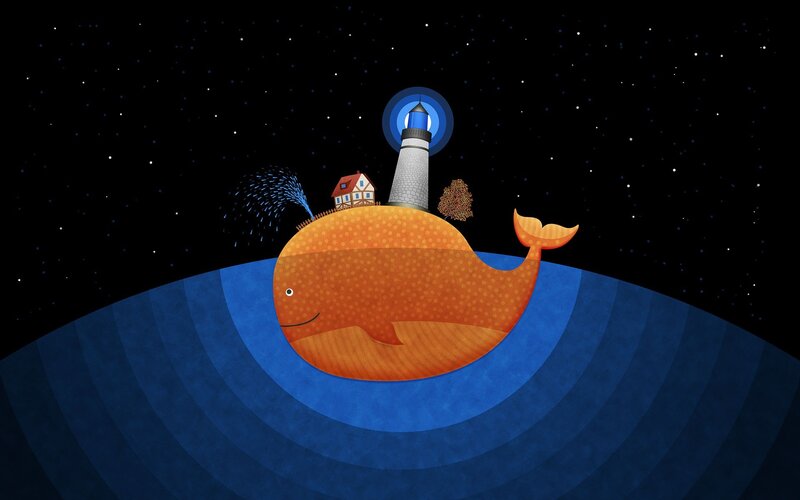 Whale with Lighthouse — Blue