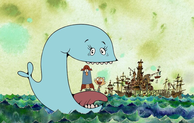 whale with two characters