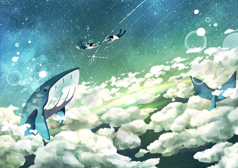 whales and people in the sky